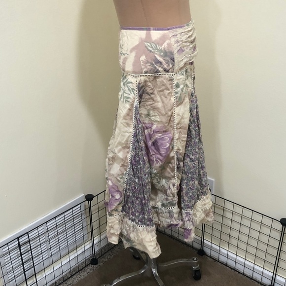 Vintage 90s Midi Skirt Size Small Cream Purple Floral Lace - Picture 5 of 10
